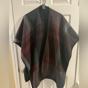 Ike Behar Women's Reversible Fleece Wrap Open Cape Poncho Shawl One Size Plaid